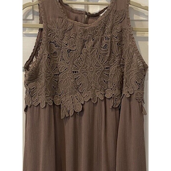 Oddy Womens Medium Mini Lined Dress Lacey Sleeveless Round Neck Brown - Picture 2 of 7